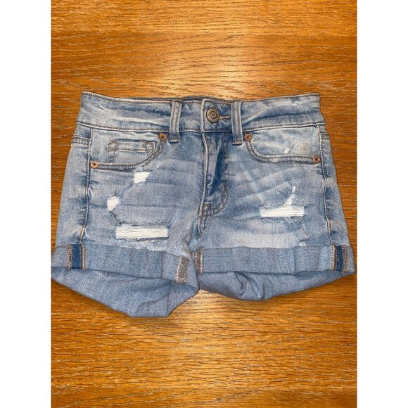 Aero Low Rise Medium Wash Distressed Denim Shorts For Women - Picture 1 of 4